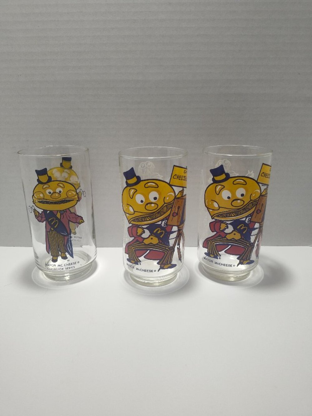 Vintage McDonalds Mayor McCheese Glass Lot Of 3 Collector & Action Series 1977
